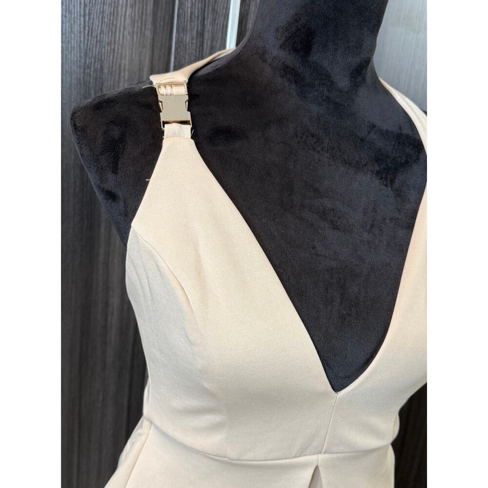 NWT ASOS Size US 4 Cream/Beige/Nude Buckle Strap Peplum Midi Dress - Picture 8 of 9